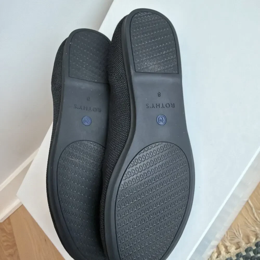Rothy's The Daily Flat Black and Blue Shoes, Size 8 Washable Knit Comfort Shoe